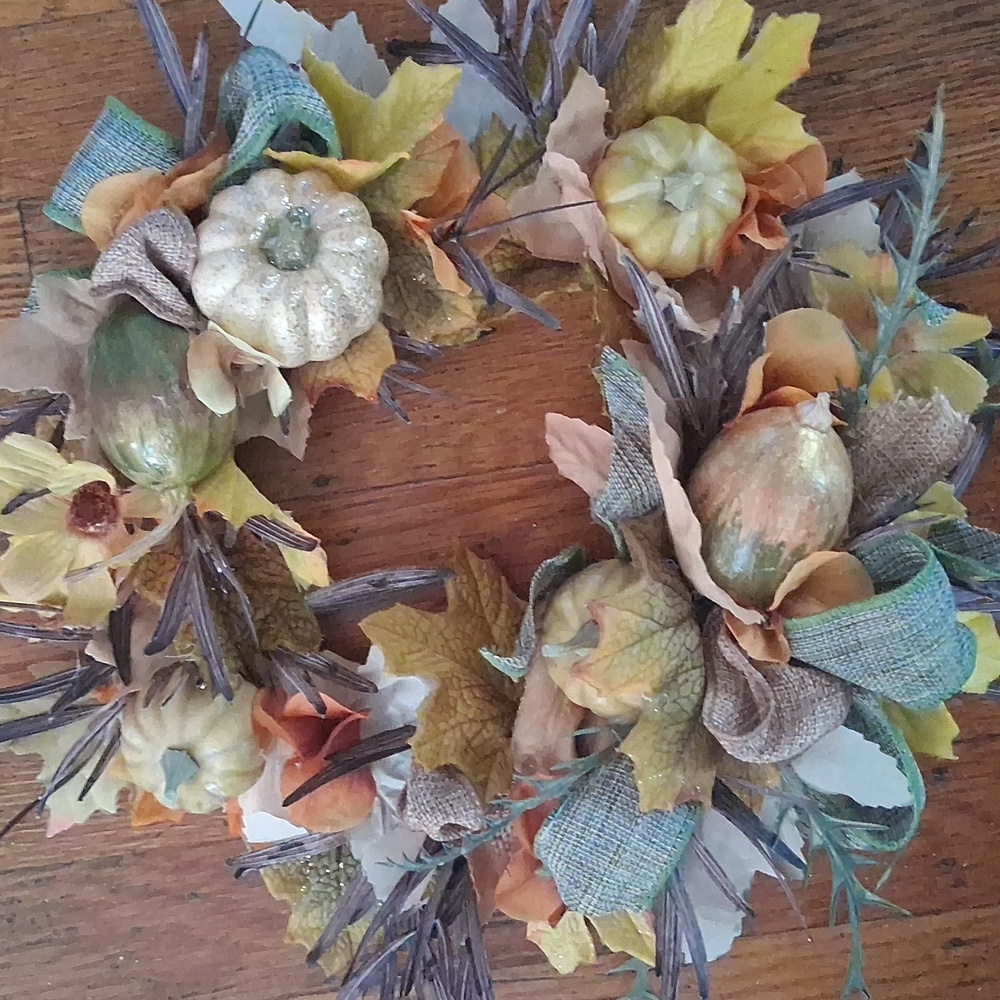 Autumn Harvest Wreath with Pumpkins and Leaves